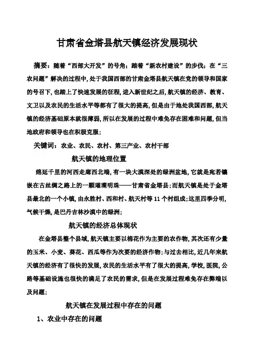 甘肃省金塔县航天镇经济发展现状