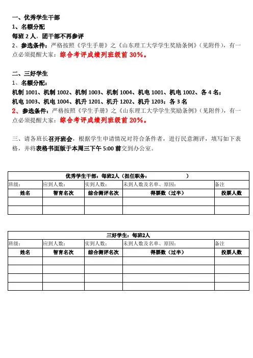 三好、优干评优事宜