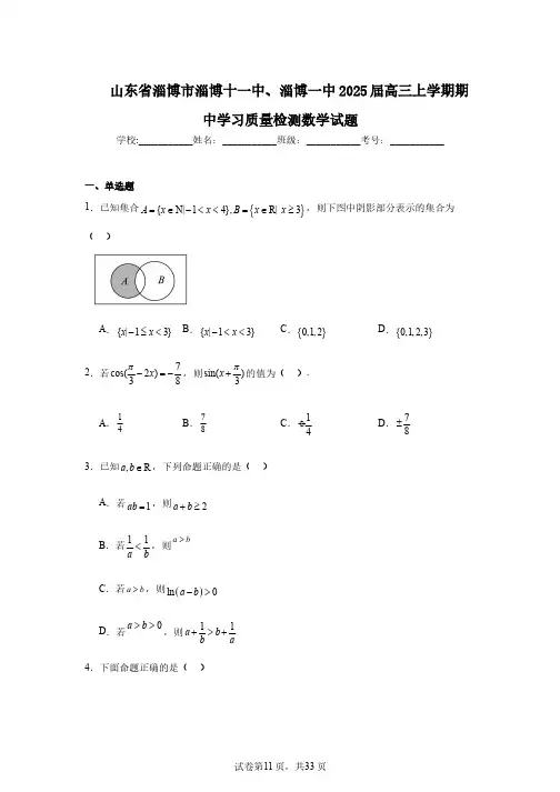 山东省淄博市淄博十一中、淄博一中2025届高三上学期期中学习质量检测数学试题