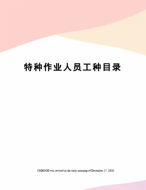 特种作业人员工种目录
