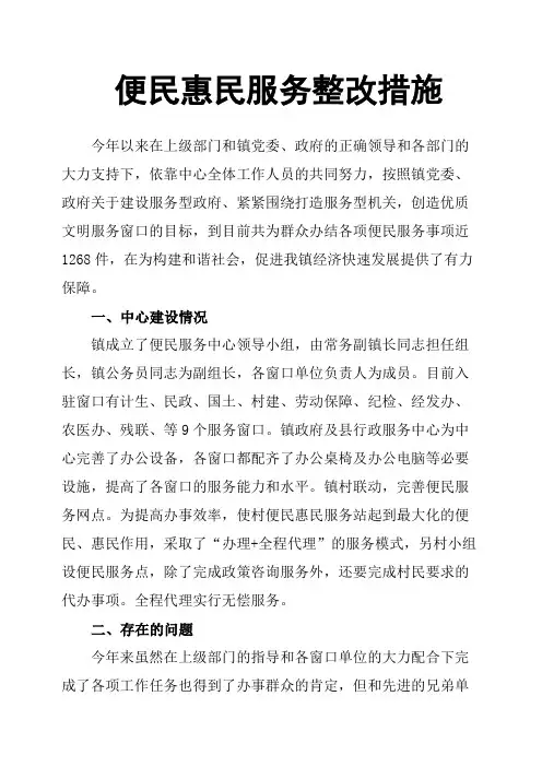 便民惠民服务整改措施