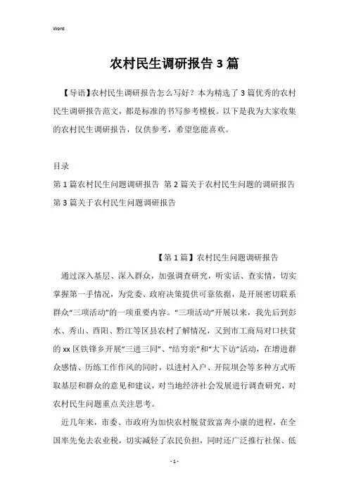 农村民生调研报告3篇