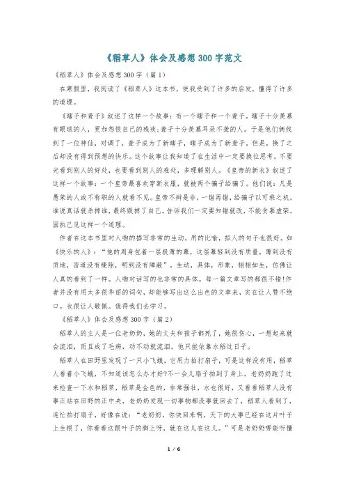 《稻草人》体会及感想300字范文