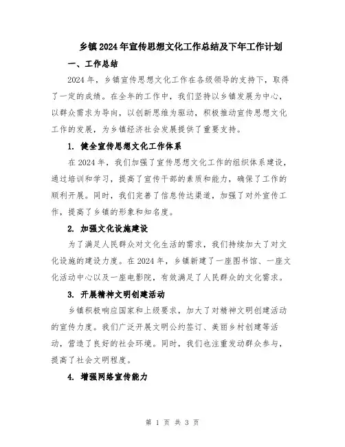 乡镇2024年宣传思想文化工作总结及下年工作计划