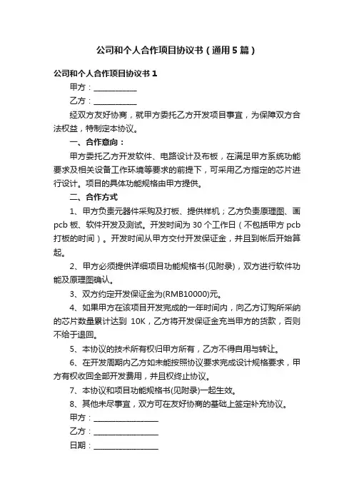 公司和个人合作项目协议书（通用5篇）