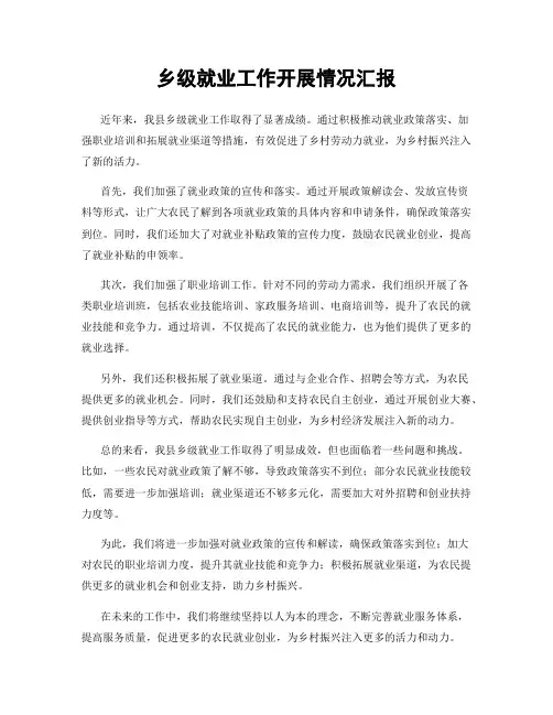 乡级就业工作开展情况汇报