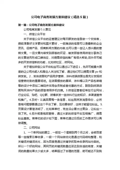 公司电子商务发展方案和建议（精选5篇）