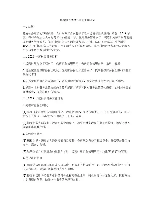 村级财务2024年度工作计划