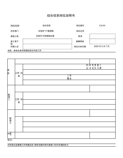 通信行业-存续企业管理部-综合信息岗位说明书
