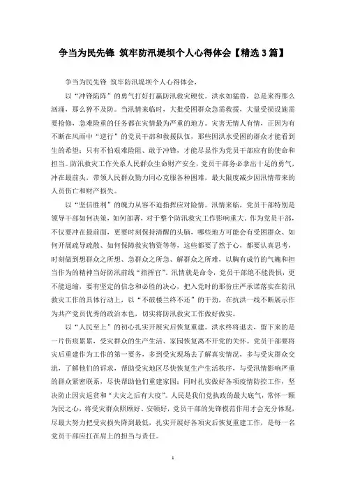 精选争当为民先锋 筑牢防汛堤坝个人心得体会【3篇】