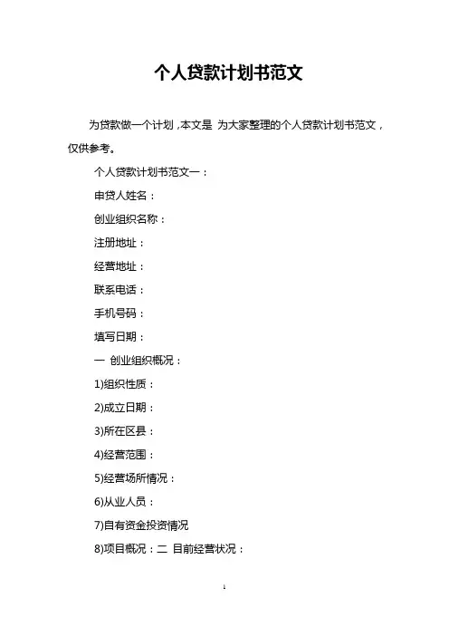 个人贷款计划书范文