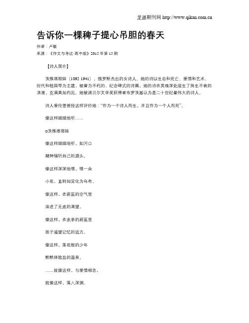 告诉你一棵稗子提心吊胆的春天