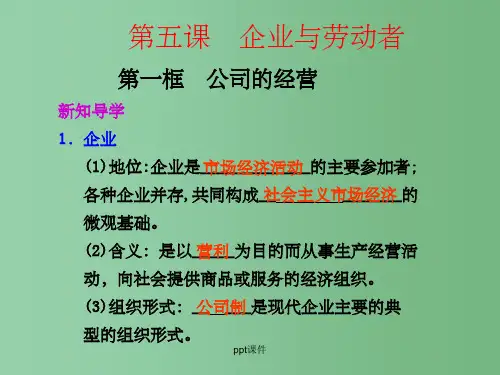 高中政治 第五课企业与劳动者第一框公司的经营课件 新人教版必修1