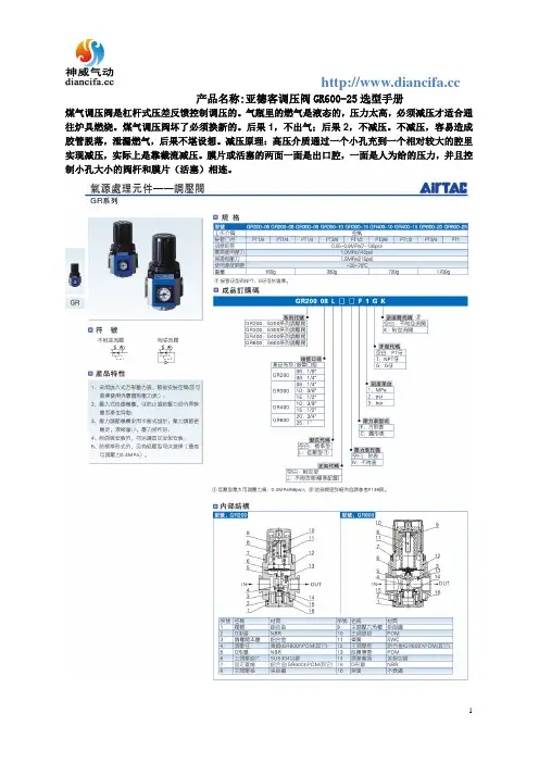 亚德客调压阀GR600-25选型手册