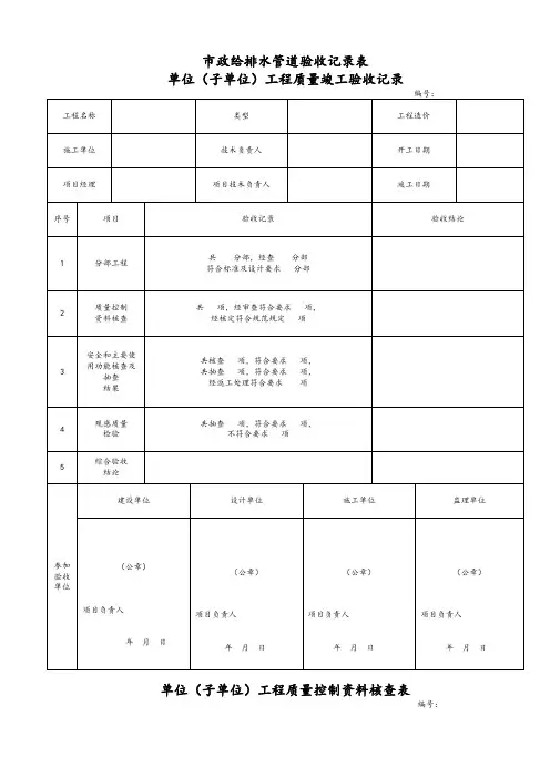 市政给排水管道验收记录表-完整版