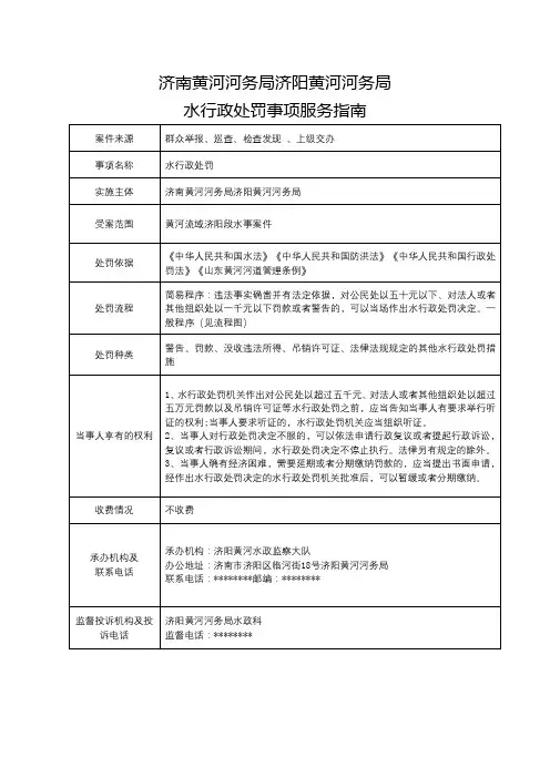 济南黄河河务局济阳黄河河务局水行政处罚事项服务指南【模板】