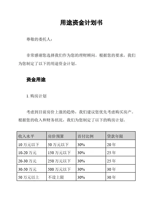 用途资金计划书