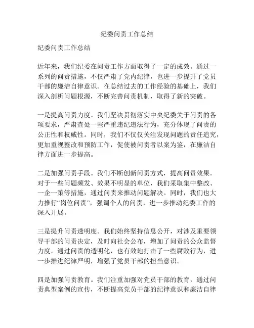 纪委问责工作总结