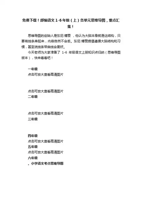 免费下载！部编语文1-6年级（上）各单元思维导图，重点汇集！
