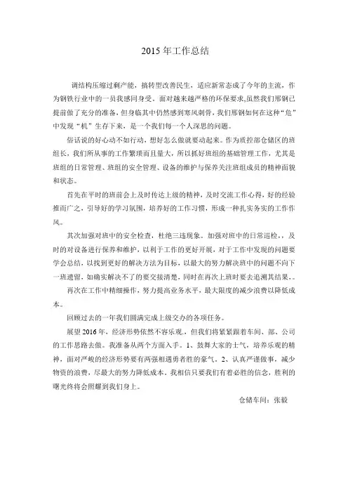 2015年工作总结