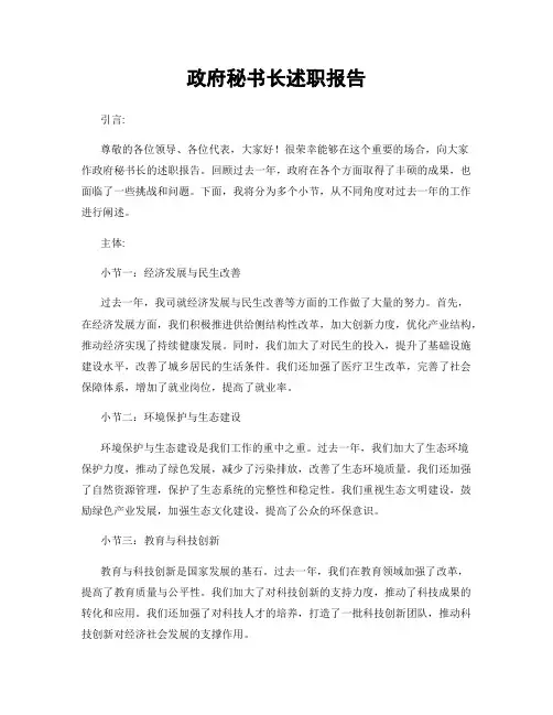 政府秘书长述职报告