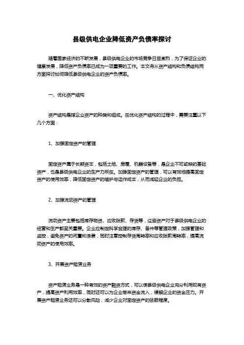 县级供电企业降低资产负债率探讨
