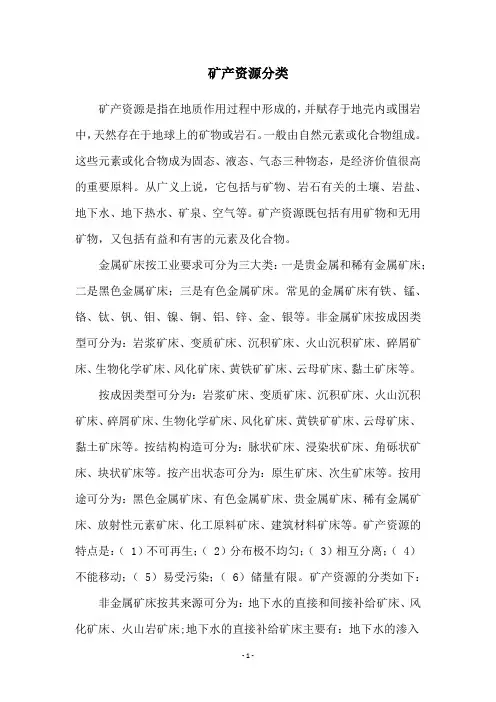 矿产资源分类