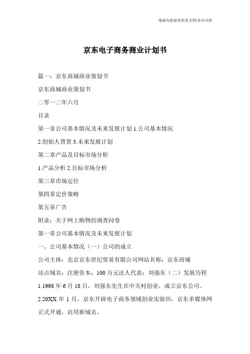 京东电子商务商业计划书