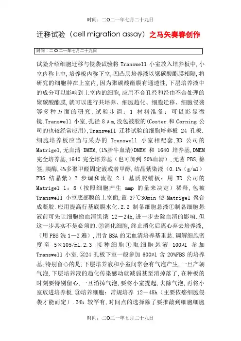 细胞迁移侵袭实验操作步骤(Transwell)