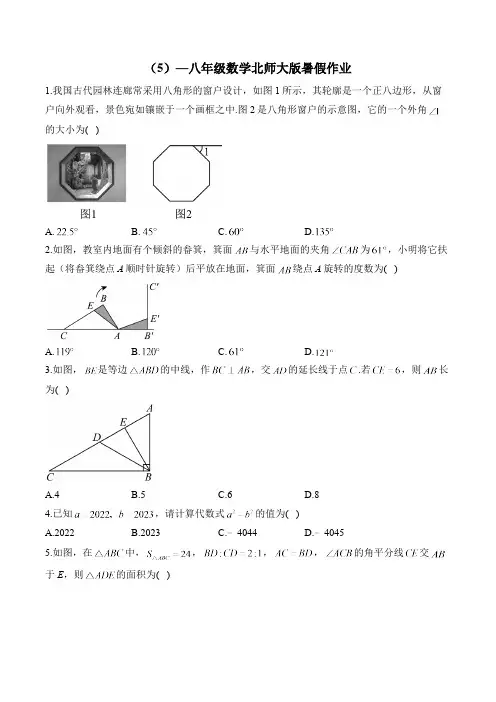 (5)—八年级数学北师大版暑假作业(含答案)