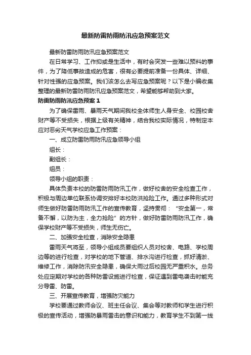 最新防雷防雨防汛应急预案范文