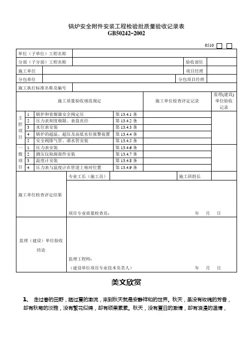 锅炉安全附件安装工程检验批质量验收记录表.doc