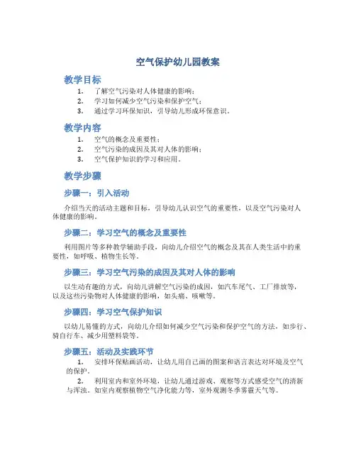 空气保护幼儿园教案