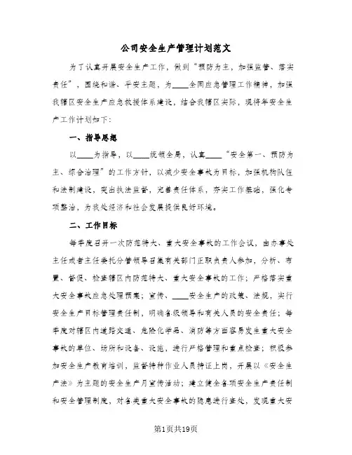 公司安全生产管理计划范文（3篇）