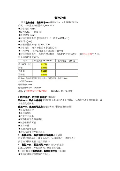 板材冲压吨位计算,正确的下模间隙