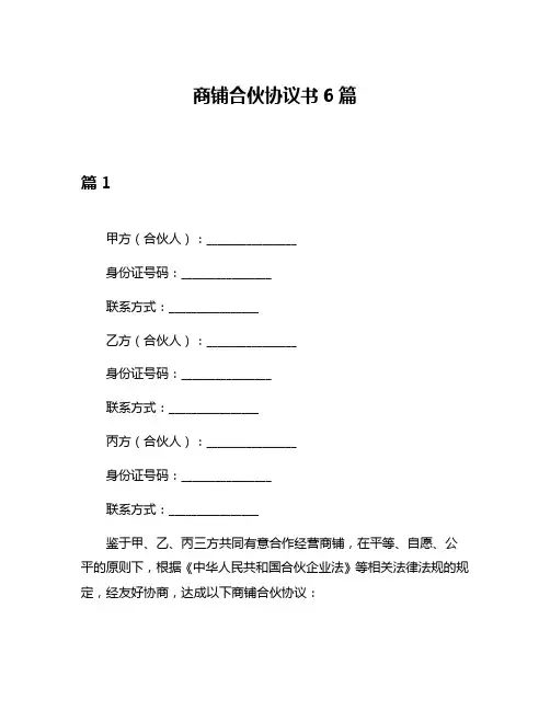 商铺合伙协议书6篇