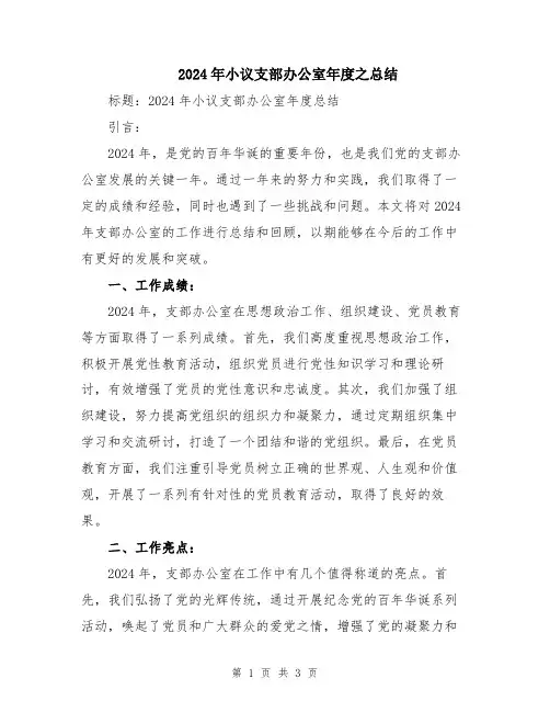 2024年小议支部办公室年度之总结