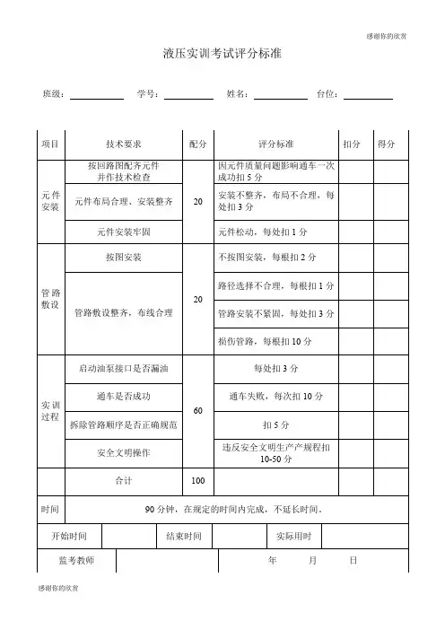 液压实训考试评分标准 .doc