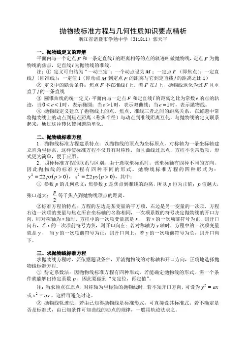 抛物线标准方程与几何性质知识要点精析