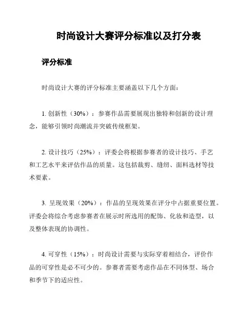 时尚设计大赛评分标准以及打分表