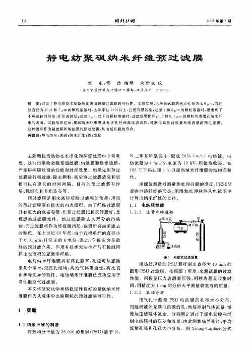 静电纺聚砜纳米纤维预过滤膜