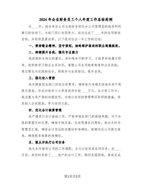 2024年企业财务员工个人年度工作总结范例（二篇）