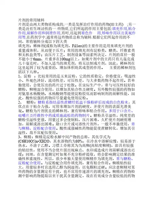 片剂的常用辅料