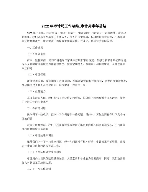 2022年审计局工作总结_审计局半年总结