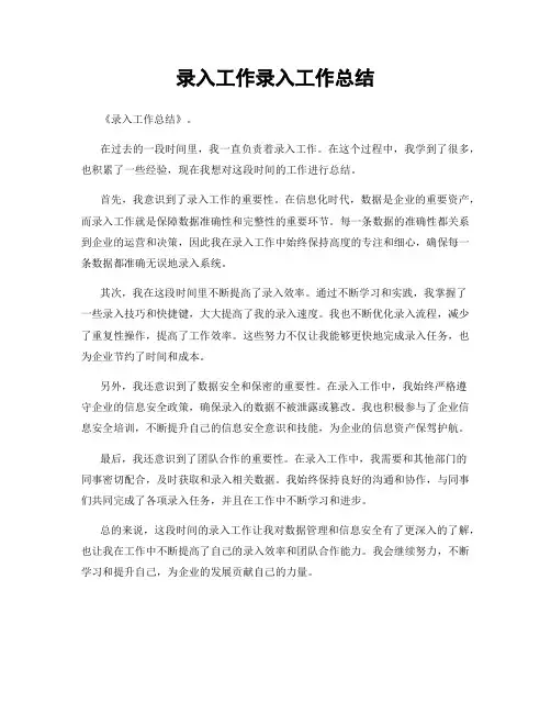 录入工作录入工作总结