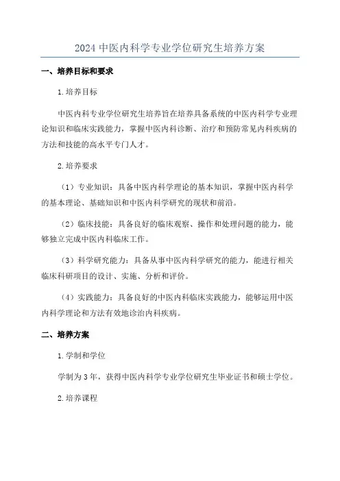 2024中医内科学专业学位研究生培养方案