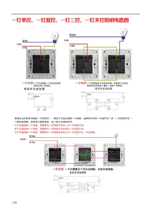 一灯单控、一灯双控、一灯三控、一灯多控照明电路图
