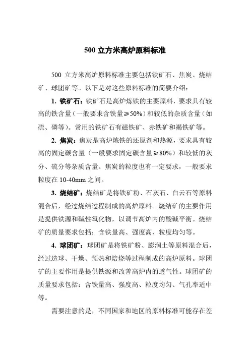 500立方米高炉原料标准