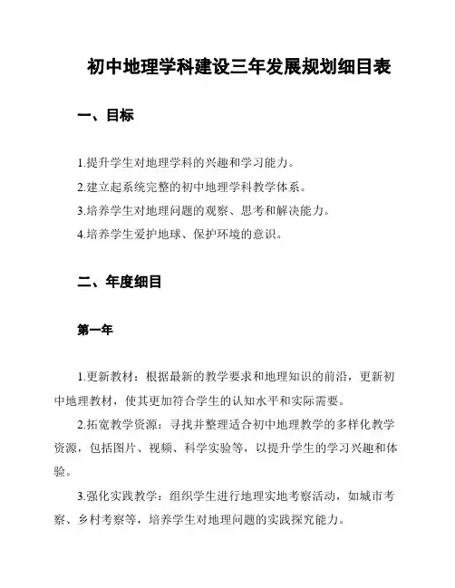 初中地理学科建设三年发展规划细目表