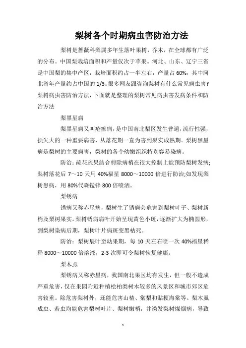 梨树各个时期病虫害防治方法